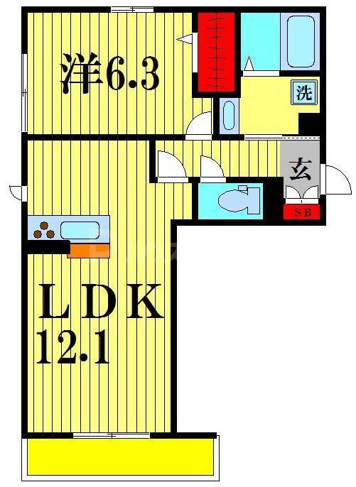メルヴェイユおおたかの森II(1LDK/1階)の間取り写真