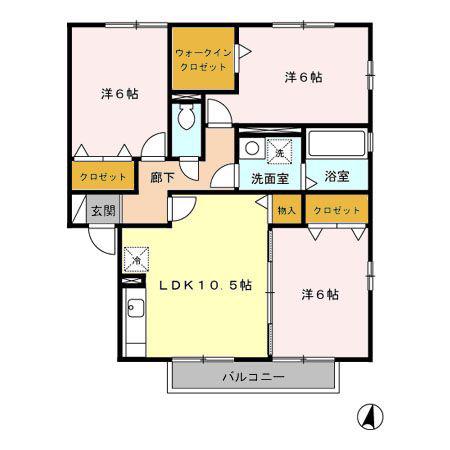 アビタシオン梅園AB(3LDK/2階)の間取り写真