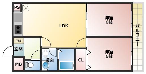 コーポグランディール(2LDK/1階)の間取り写真