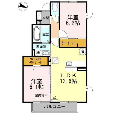 ラ・カーサ ミーア E棟(2LDK/1階)の間取り写真