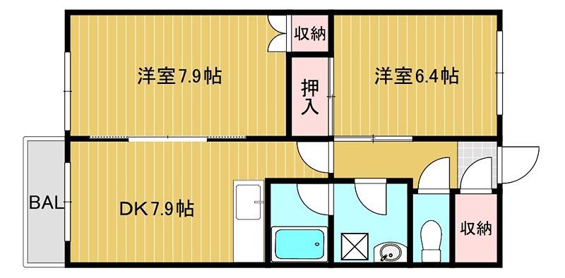ハイツシャレード(2DK/3階)の間取り写真