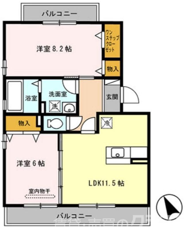 リブレ B棟(2LDK/3階)の間取り写真
