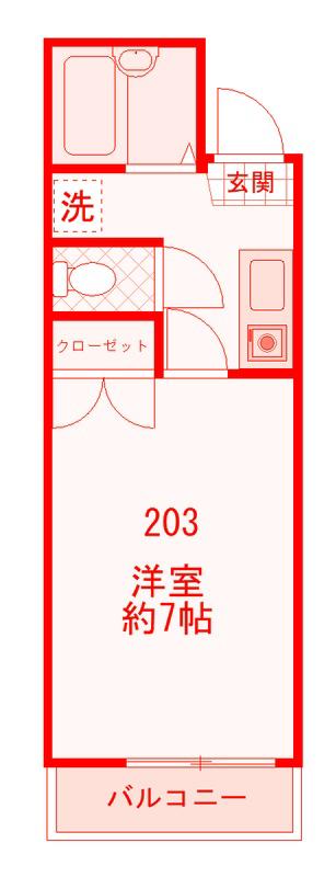 プランドール汐入(1K/2階)の間取り写真