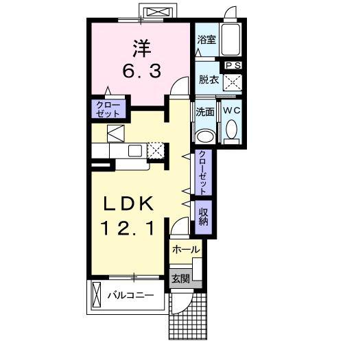 グリーンフィールドD(1LDK/1階)の間取り写真