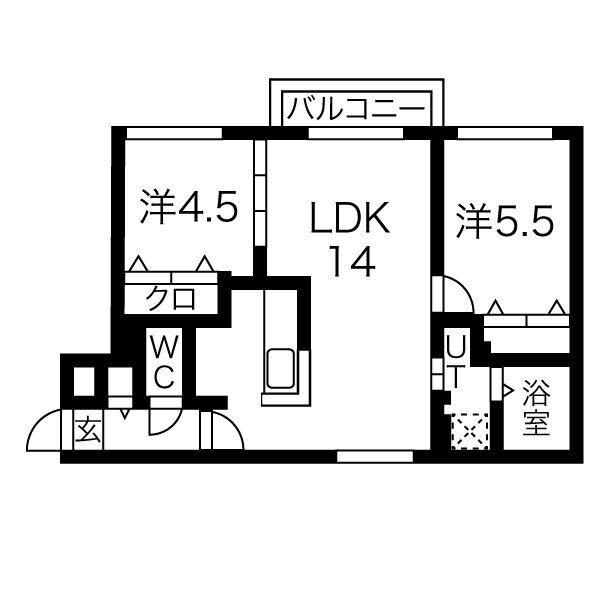ブランシャールTSCOURT麻生 ティーズコート(2LDK/4階)の間取り写真