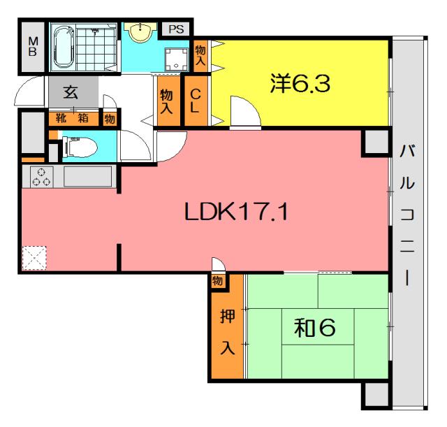 ラヴェール尼崎(2LDK/15階)の間取り写真