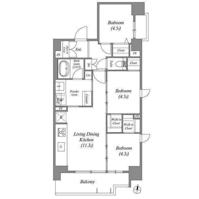 ACP RESIDENCE三ノ輪テラス(2SLDK/10階)の間取り写真