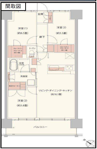 クレストフォルム柏サウスウイング(3LDK/7階)の間取り写真