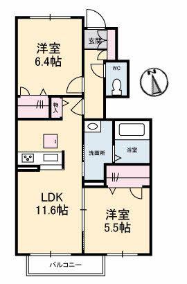 グレイス潮音 B棟(2LDK/1階)の間取り写真