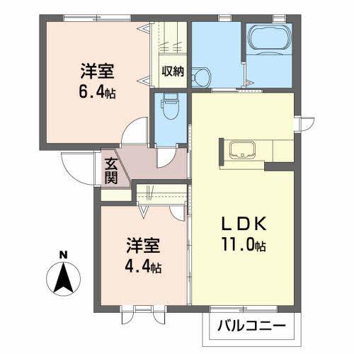 プロヴァンス・H(2LDK/2階)の間取り写真
