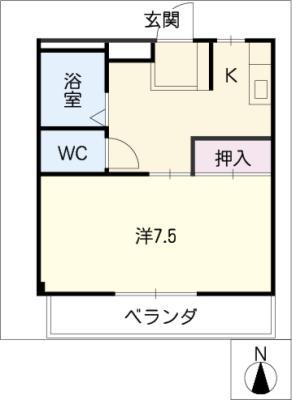 第二リバティハイツ(1K/3階)の間取り写真