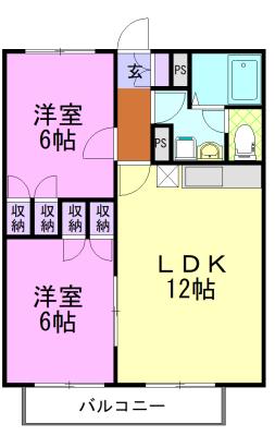 パステルガーデン石井C(2LDK/2階)の間取り写真