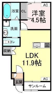 マートル(1LDK/1階)の間取り写真