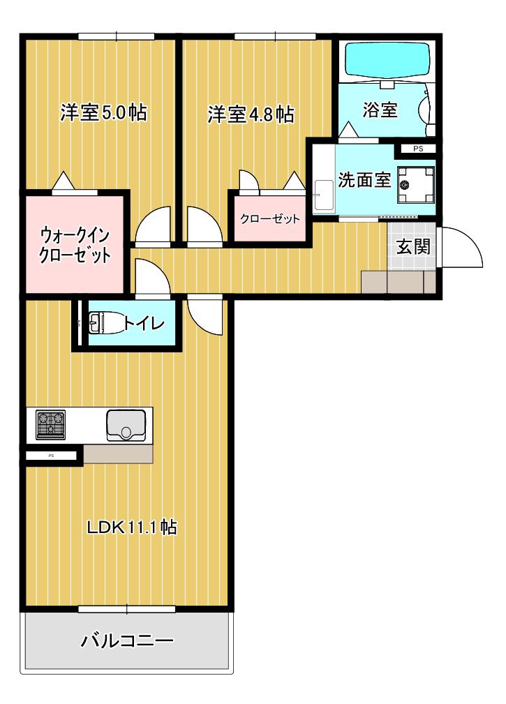 トリシア西原III(2LDK/1階)の間取り写真