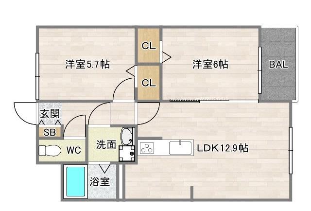 第5ハイムゆり(2LDK/3階)の間取り写真