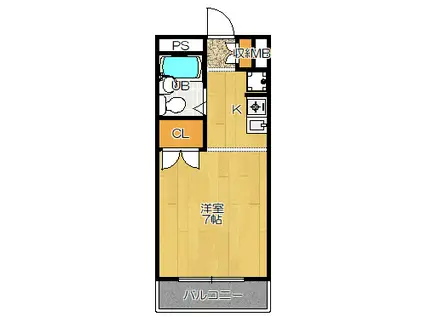 ＪＲ片町線 四条畷駅 徒歩5分 3階建 築31年(1K/2階)の間取り写真
