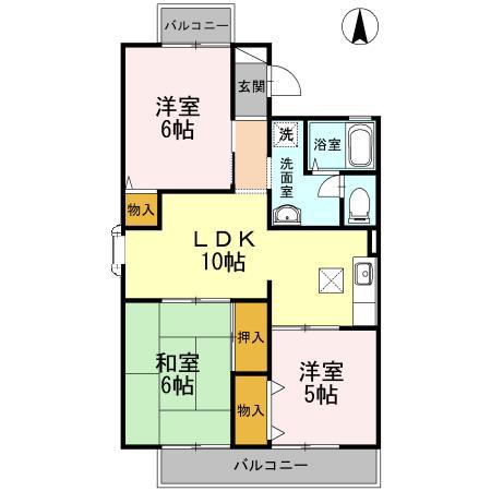 ハイツエテルナビュー(3LDK/1階)の間取り写真