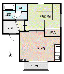 ジュネスハイツ(1LDK/2階)の間取り写真