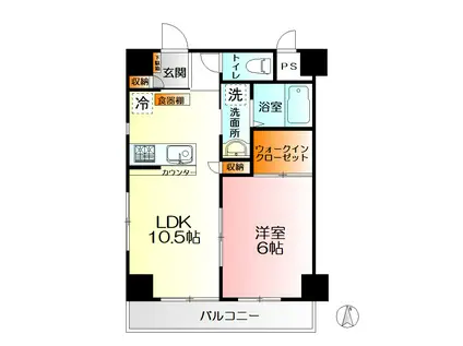 ビナ・レジデンス扇町(1LDK/7階)の間取り写真