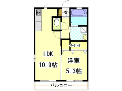 ツインヴィレッジ高崎I(1LDK/2階)の間取り写真