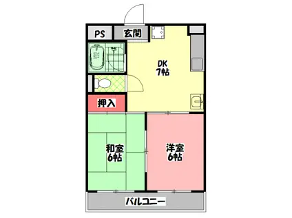 川島第17ビル(2DK/1階)の間取り写真
