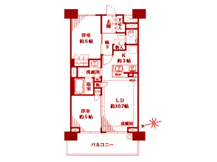 ザ・パークハウス横濱中山(2LDK/2階)の間取り写真