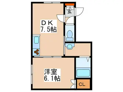 貴光マンション(1DK/1階)の間取り写真