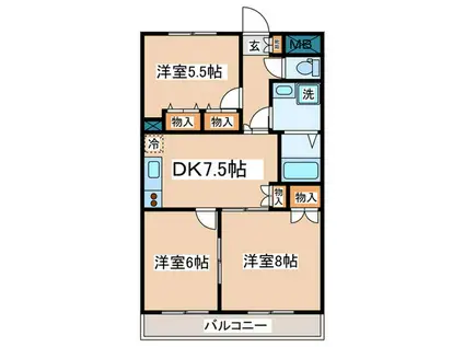 カーディナンス永山2(3DK/1階)の間取り写真