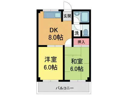 メゾンおかもと(2DK/3階)の間取り写真