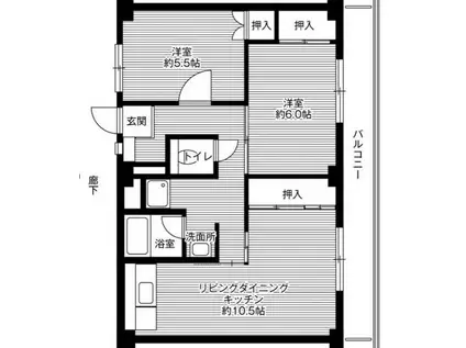 ビレッジハウス小野田 1号棟(2LDK/1階)の間取り写真