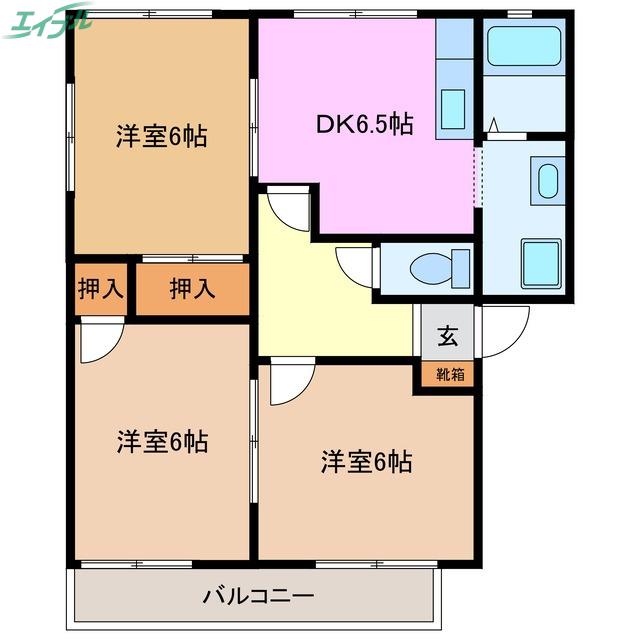 マドンナB(3DK/2階)の間取り写真