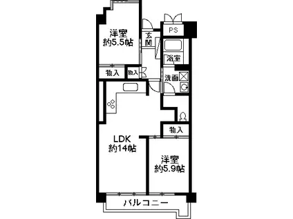 大手町ビル(2LDK/5階)の間取り写真