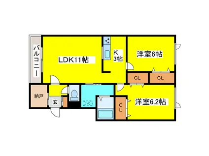 ローベン屯田(2LDK/3階)の間取り写真