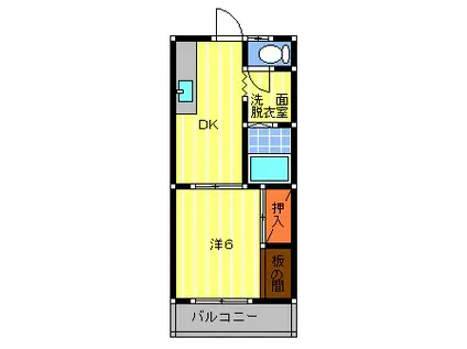 シャトーイースト(1DK/2階)の間取り写真