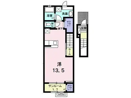 ハーモニーI(ワンルーム/2階)の間取り写真