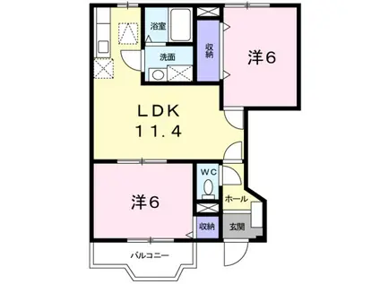 エアリーB棟(2LDK/1階)の間取り写真
