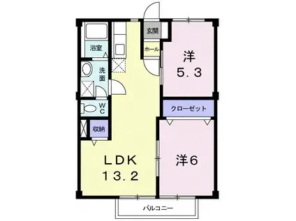 オーシャンビュー岸岡(2LDK/2階)の間取り写真