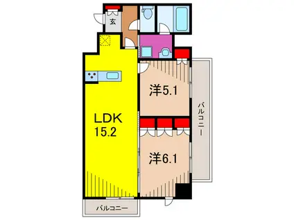 メトロステージ亀有(2LDK/3階)の間取り写真