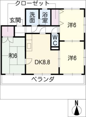 エレガンス中花(3DK/1階)の間取り写真