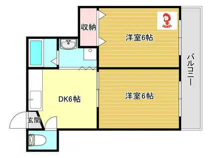 リヴェール新屋敷(2DK/2階)の間取り写真