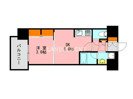 アソシアグロッツォ博多サザンテラス(1DK/3階)の間取り写真