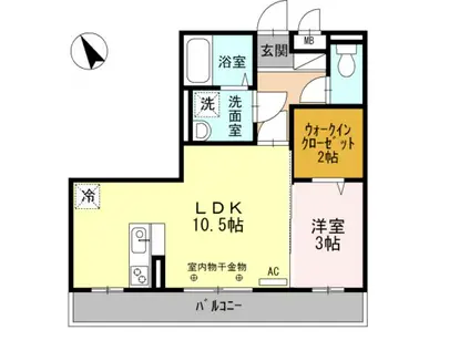 ノア東山A棟(1LDK/3階)の間取り写真