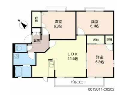 コーポランド津田新町 C棟(3LDK/2階)の間取り写真