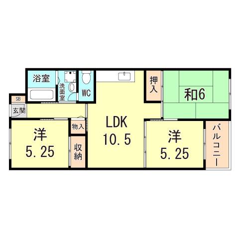 夢野ハイタウン3号棟(3LDK/8階)の間取り写真