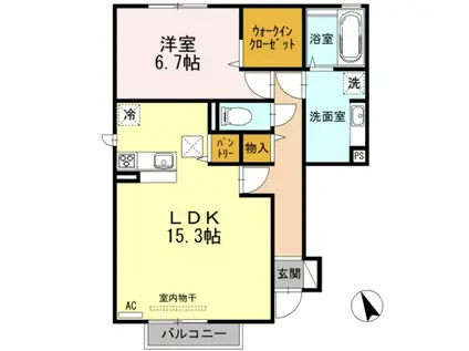 スカイヒルズ B(1LDK/1階)の間取り写真