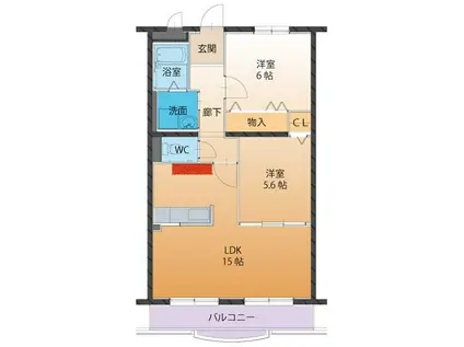 ハートフルタウン・弐番館(2LDK/3階)の間取り写真