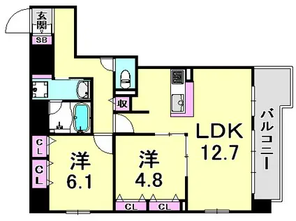 L・ISOBE三宮(2LDK/6階)の間取り写真