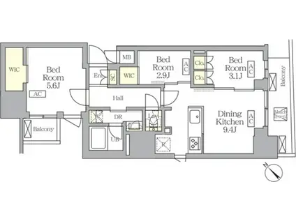 MFPRコート日本橋馬喰町(3DK/5階)の間取り写真