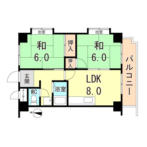 アビタシオン中崎(2LDK/4階)の間取り写真