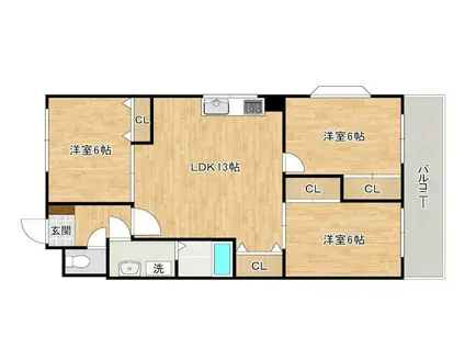 ブランメゾン企救丘(3LDK/1階)の間取り写真